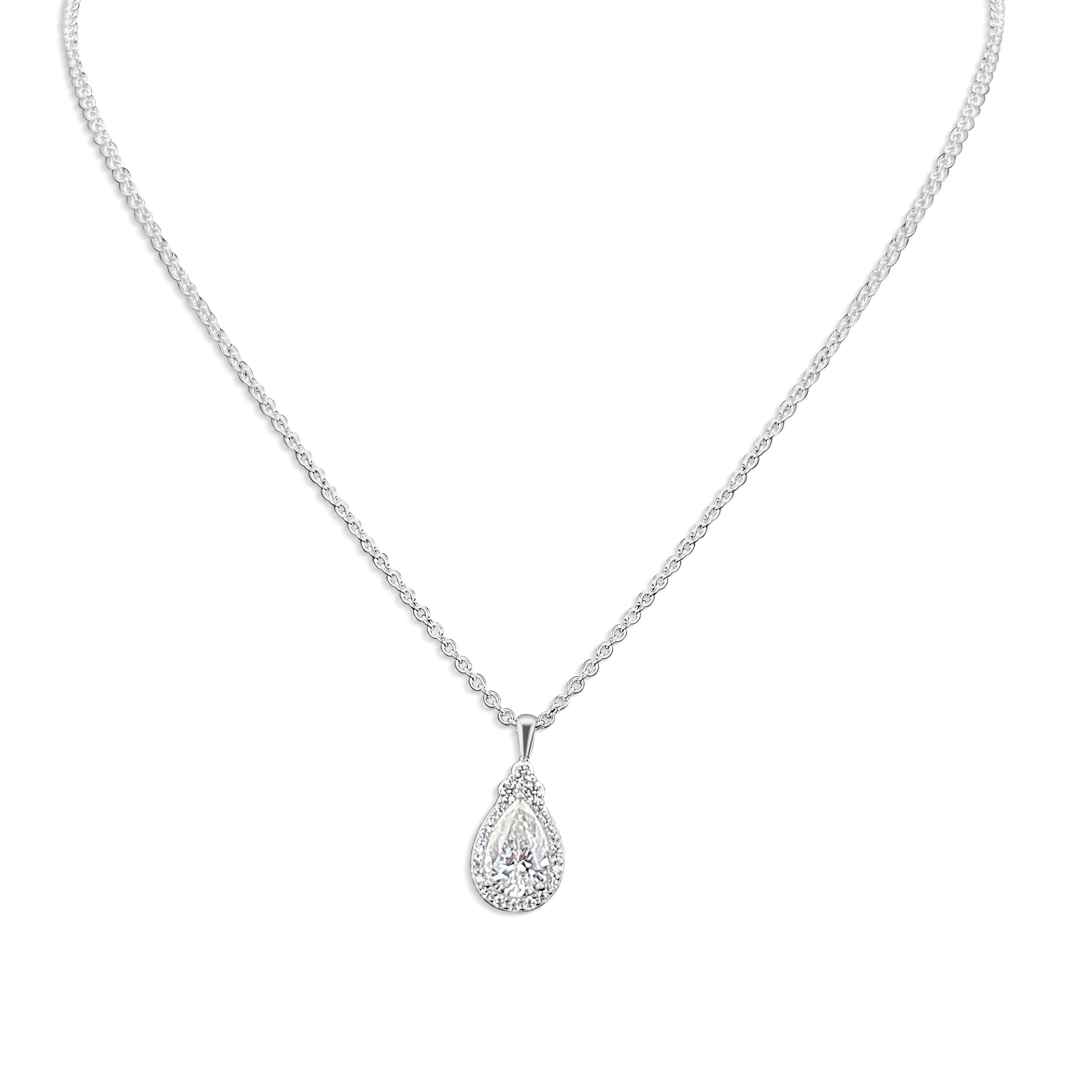 18 Inch Lyra Drop Pear-Shaped Halo Pendent Necklace