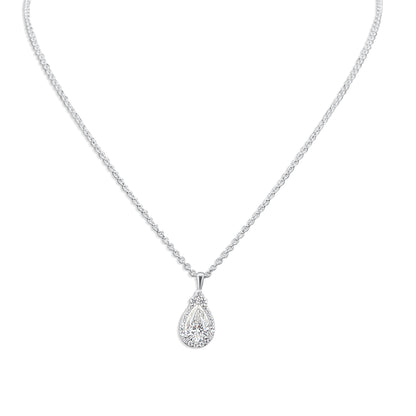 18 Inch Lyra Drop Pear-Shaped Halo Pendent Necklace
