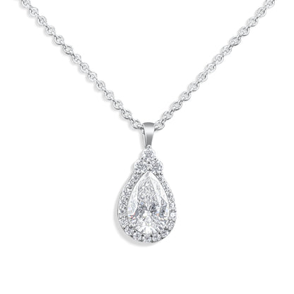 18 Inch Lyra Drop Pear-Shaped Halo Pendent Necklace