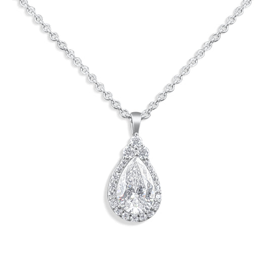 18 Inch Lyra Drop Pear-Shaped Halo Pendent Necklace