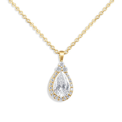 18 Inch Lyra Drop Pear-Shaped Halo Pendent Necklace
